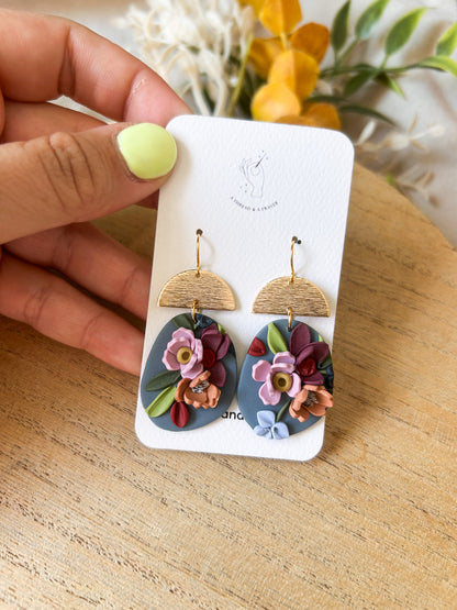 Autumn Garden Floral Earrings - Blue Base | Dainty Flower Earrings | Trendy Styles | Lightweight | Autumn