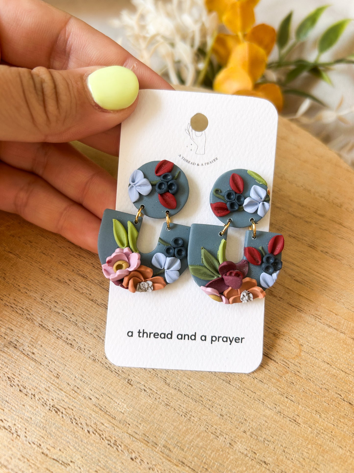 Autumn Garden Floral Earrings - Blue Base | Dainty Flower Earrings | Trendy Styles | Lightweight | Autumn