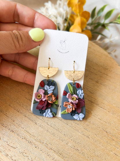 Autumn Garden Floral Earrings - Blue Base | Dainty Flower Earrings | Trendy Styles | Lightweight | Autumn