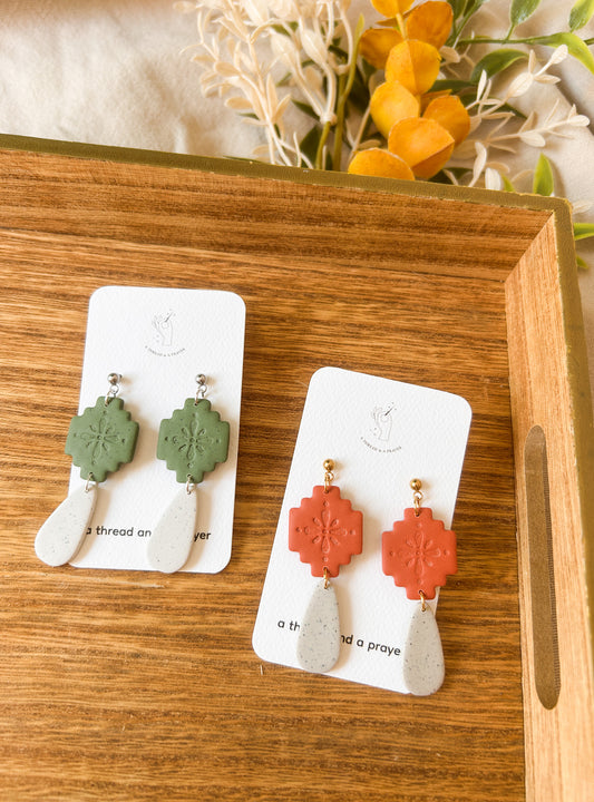 Boho Baddies Stamped Clay Earrings | Gold or Silver | Clay Earrings | Autumn Styles