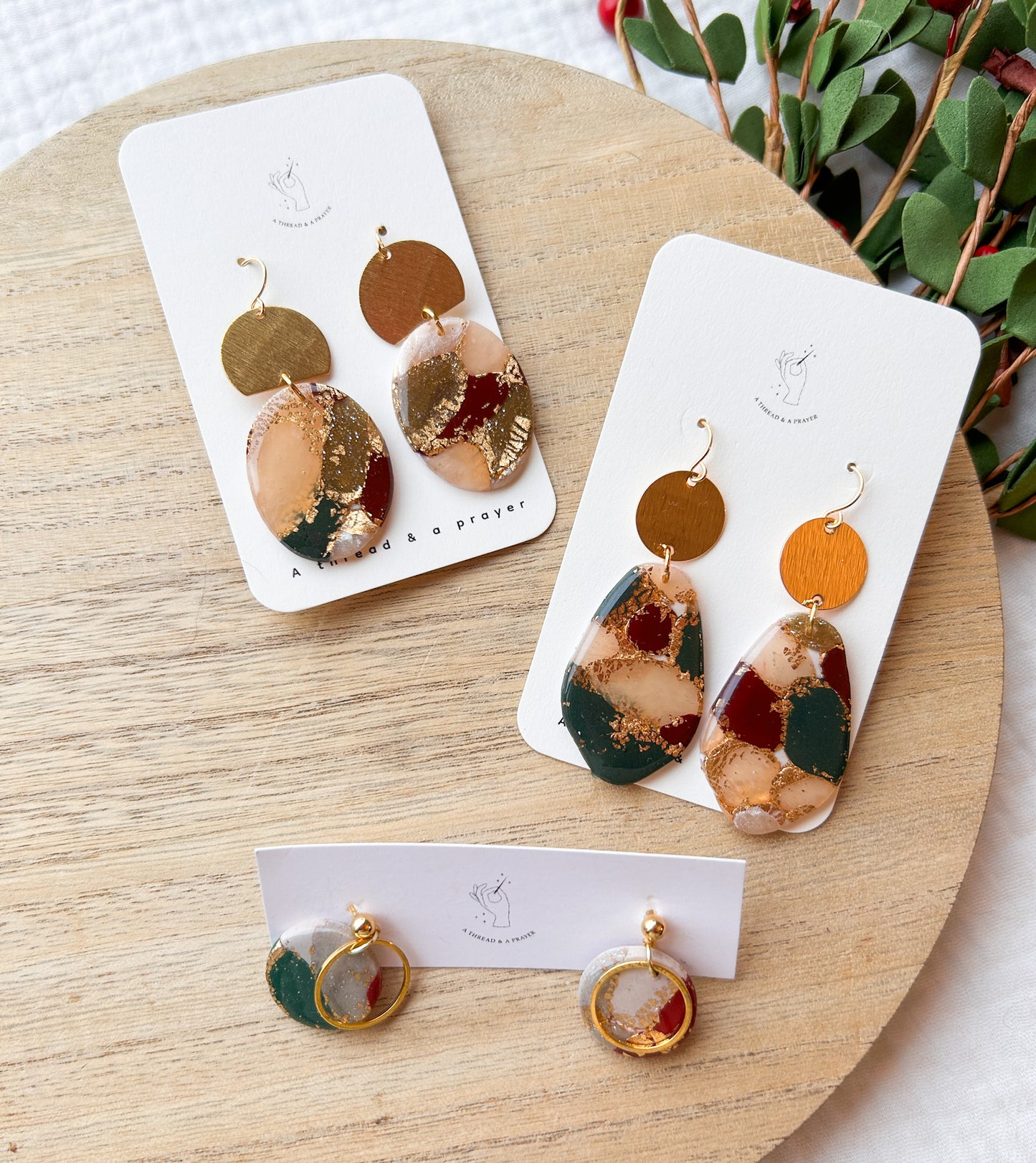 Elevated Christmas Marble Clay Earrings | Marble Style | Gold | Christmas Colors | Celebrate the Holidays
