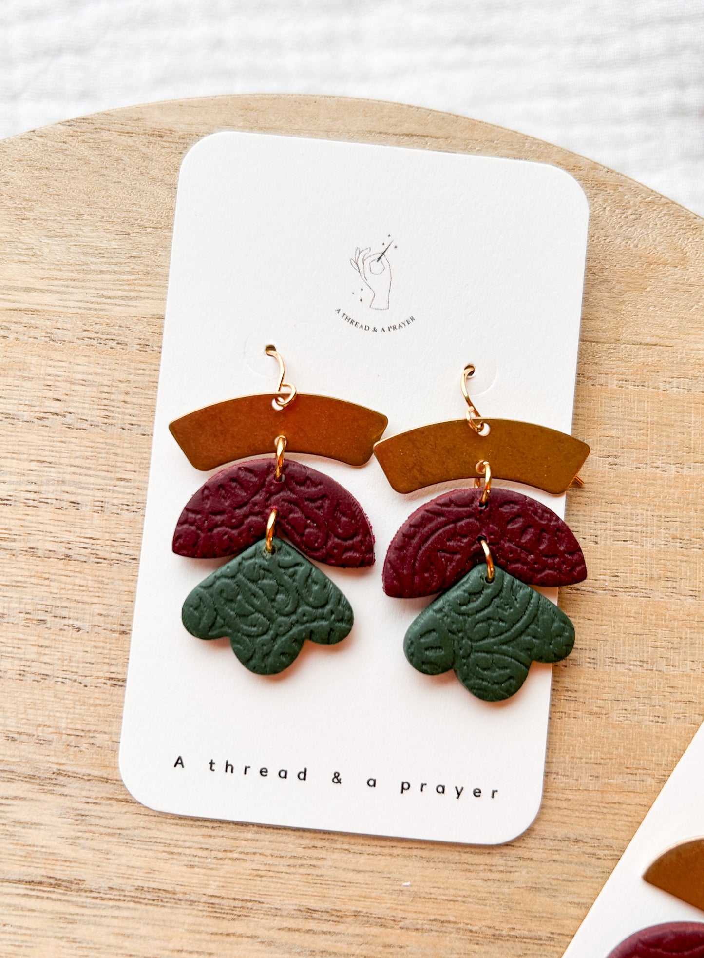 Christmas is Coming Holiday Clay Earrings | Green and Burgundy | Holiday Style | Gold | Christmas Colors | Celebrate the Holidays