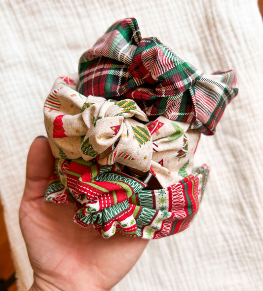 Christmas Top Knot Fabric Headbands | Cute Headband | Chunky | Winter Styles | Comfy Headbands