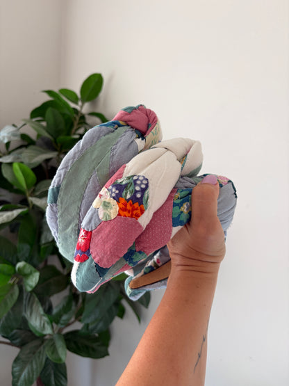 Floral Quilt Top Knot Headband | Vintage | Comfy Headbands | Flower Quilt