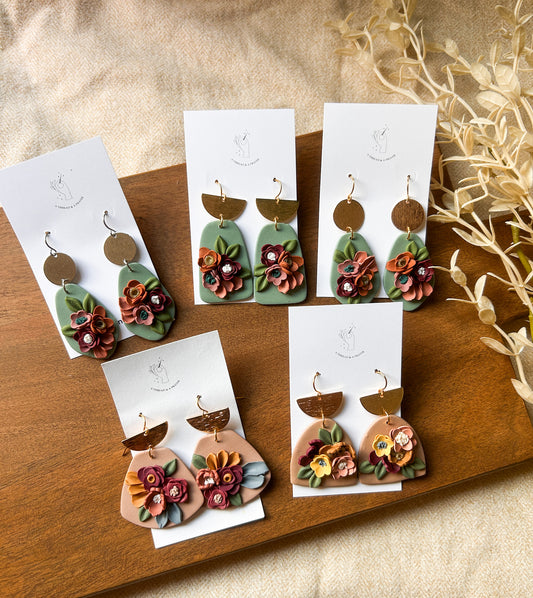 Fall Floral Garden Earrings | Dainty Flower Earrings | Trendy Styles | Lightweight | Autumn Colors