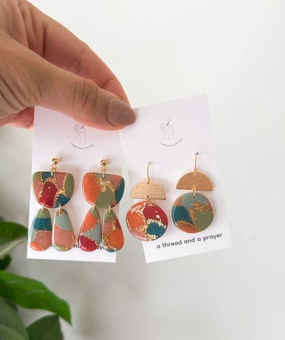 Fall Color Marble Earrings | Fancy Earrings | Glitter and Shine | Resin Coated Earrings | Lightweight