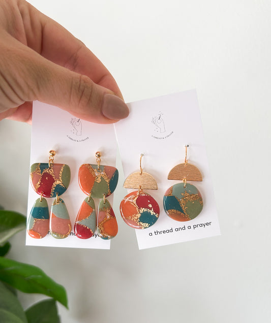Fall Color Marble Earrings | Fancy Earrings | Glitter and Shine | Resin Coated Earrings | Lightweight