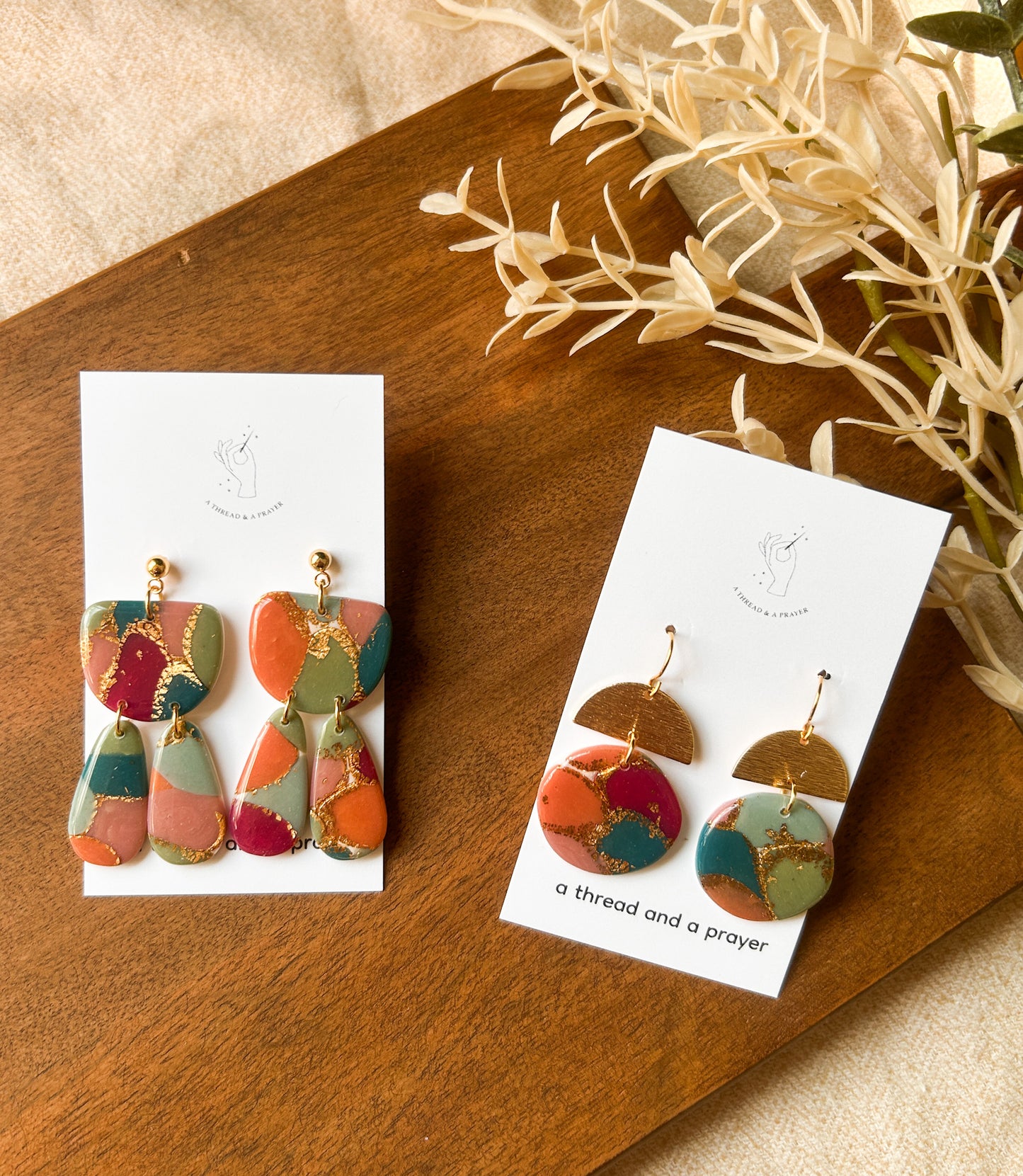 Fall Color Marble Earrings | Fancy Earrings | Glitter and Shine | Resin Coated Earrings | Lightweight