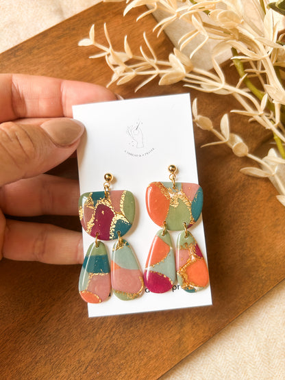 Fall Color Marble Earrings | Fancy Earrings | Glitter and Shine | Resin Coated Earrings | Lightweight