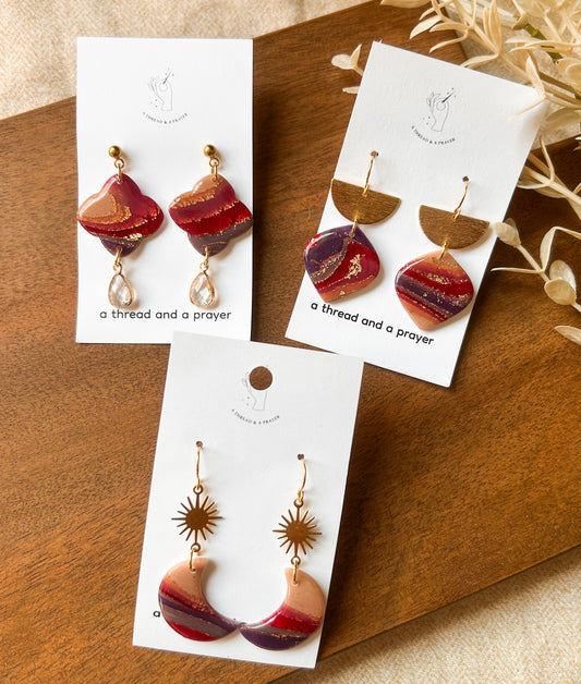 Autumn Colored Marble Clay Earrings | Fancy Earrings | Glitter and Shine | Resin Coated Earrings | Lightweight