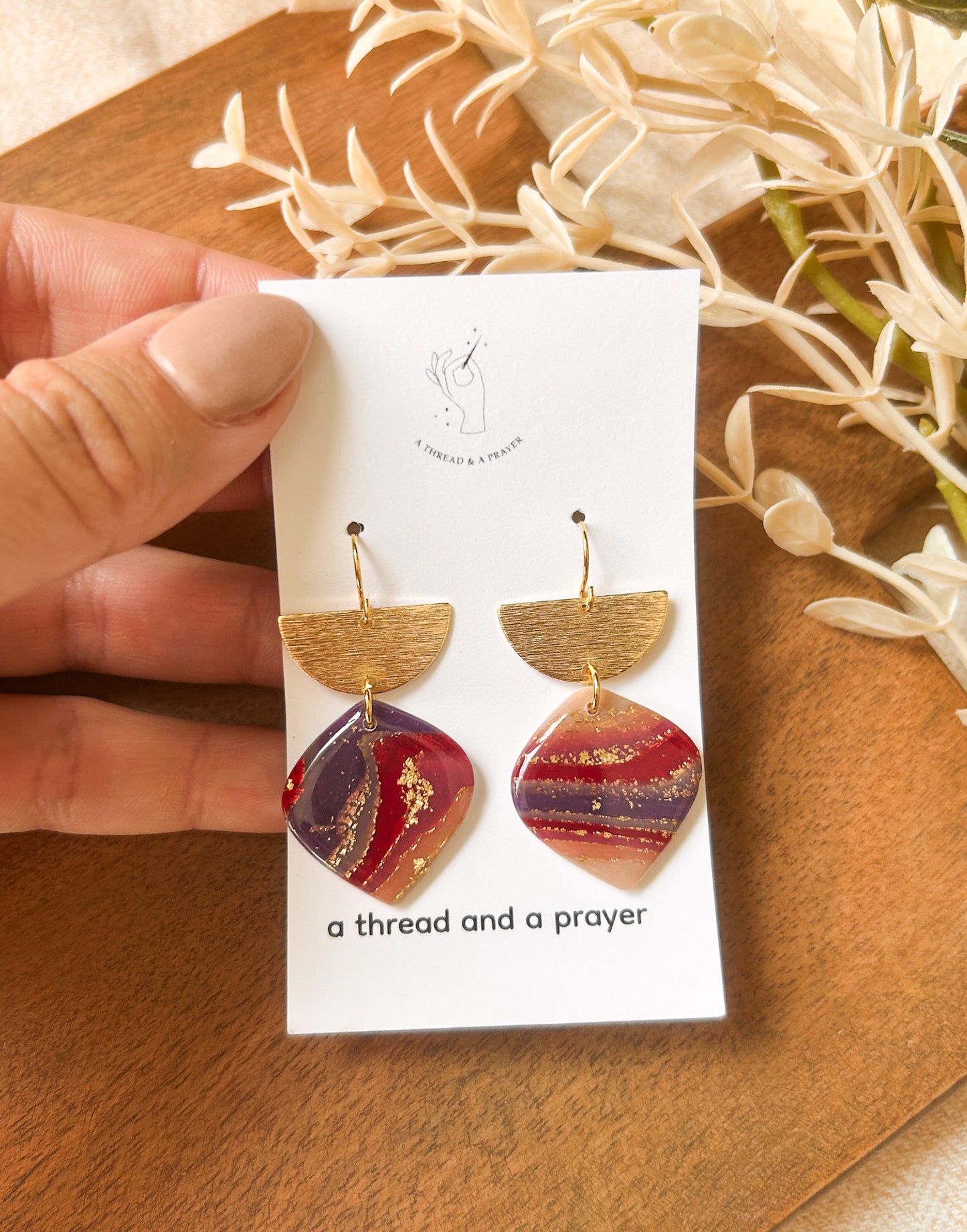 Autumn Colored Marble Clay Earrings | Fancy Earrings | Glitter and Shine | Resin Coated Earrings | Lightweight