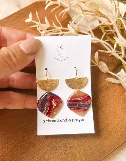 Autumn Colored Marble Clay Earrings | Fancy Earrings | Glitter and Shine | Resin Coated Earrings | Lightweight