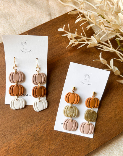 Neutral Color Pumpkin Stack Earrings | Autumn Colors | Fall Earrings | Earth Tones | Dainty Earrings | Lightweight