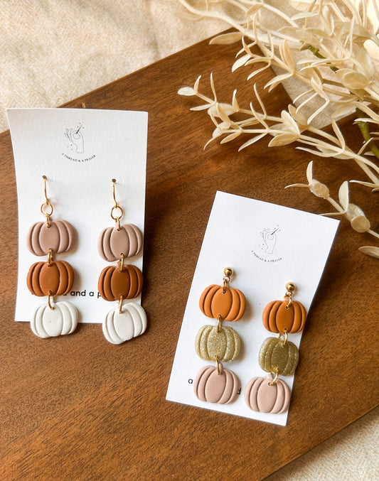 Neutral Color Pumpkin Stack Earrings | Autumn Colors | Fall Earrings | Earth Tones | Dainty Earrings | Lightweight