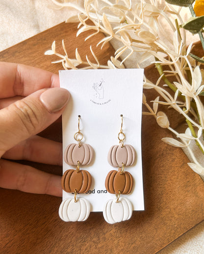 Neutral Color Pumpkin Stack Earrings | Autumn Colors | Fall Earrings | Earth Tones | Dainty Earrings | Lightweight