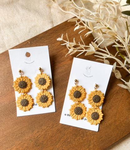 Sunflower Patch Stacked Clay Earrings | Autumn Earrings | Lightweight | Floral Earrings