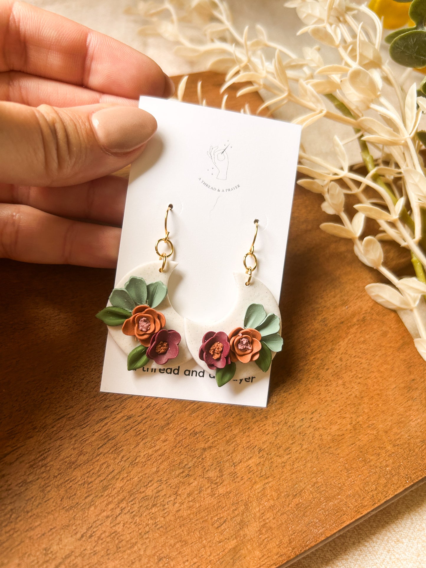 Floral Moon Earrings | Glitter and Shine | Moon Earrings | Flower Styles | Autumn Colors | Celestial