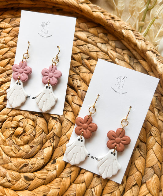 Floral Ghosties | Halloween | Ghost Earrings | Spooky | Dainty Earrings | Lightweight