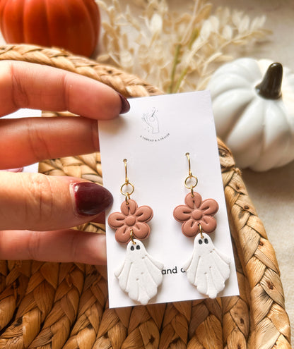 Floral Ghosties | Halloween | Ghost Earrings | Spooky | Dainty Earrings | Lightweight