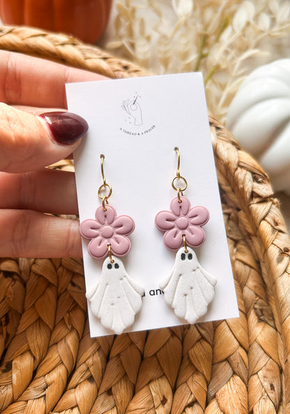 Floral Ghosties | Halloween | Ghost Earrings | Spooky | Dainty Earrings | Lightweight