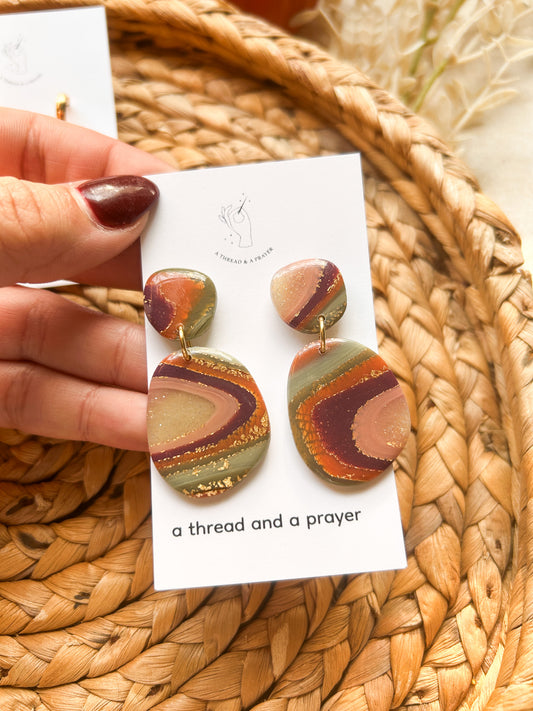 Autumn Theme Marble Earrings | Resin Coated Earrings | Lightweight