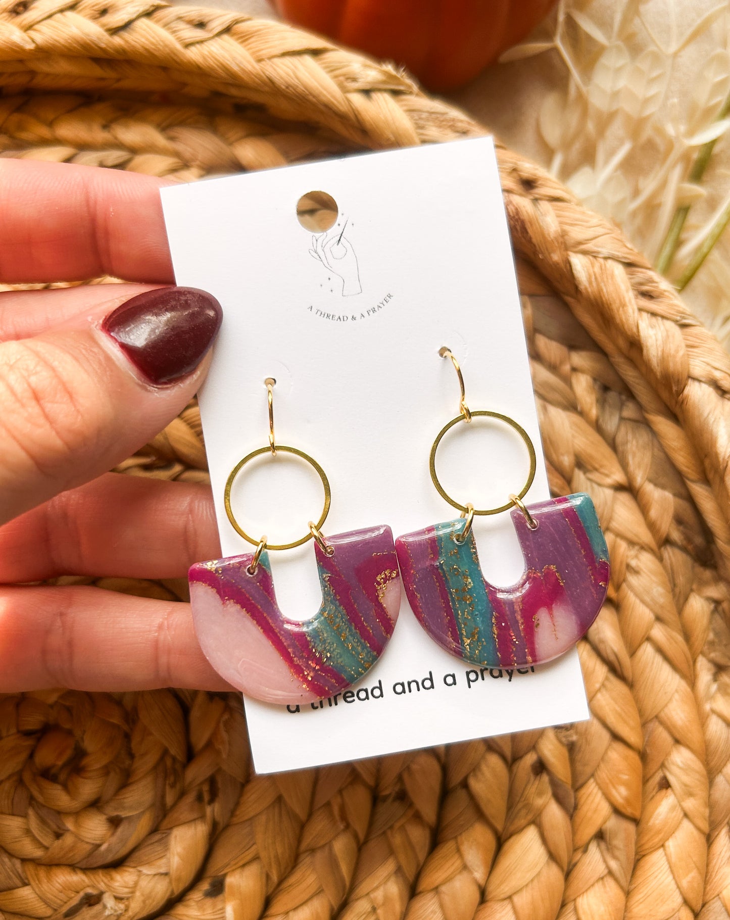 Purple Moment Marble Earrings | Resin Coated Earrings | Lightweight