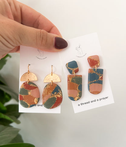 Harvest Season Marble Earrings | Resin Coated Earrings | Lightweight