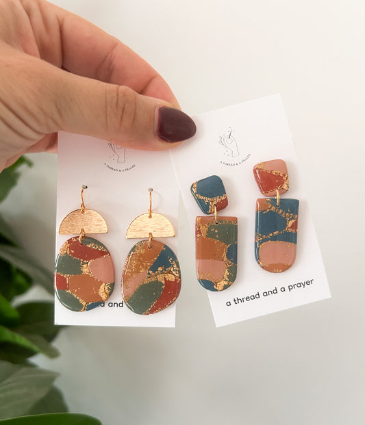 Harvest Season Marble Earrings | Resin Coated Earrings | Lightweight