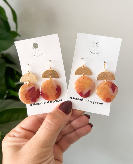 Autumn Color Faux Stone Earrings | Resin Coated Earrings | Lightweight