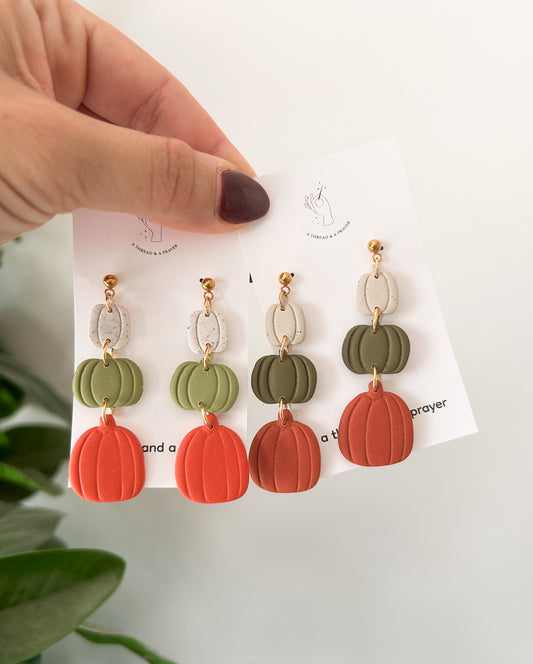 Fall Pumpkin Stack Earrings | Autumn Colors | Fall Earrings | Earth Tones | Pumpkin Patch | Lightweight