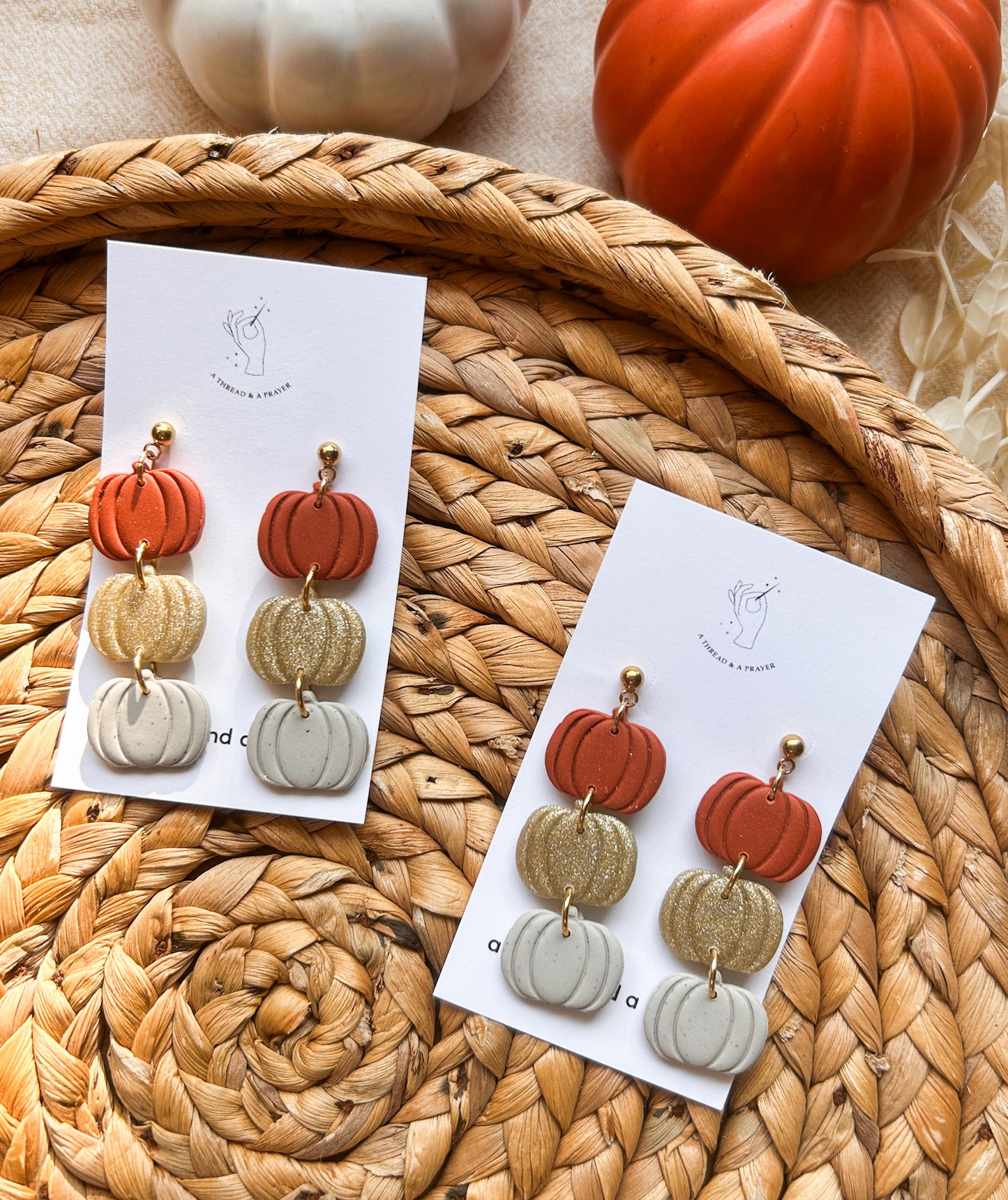 Gold and Neutrals Pumpkin Earrings | Autumn Colors | Fall Earrings | Earth Tones | Pumpkin Patch | Lightweight