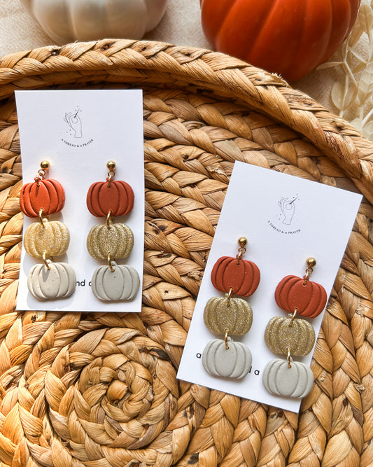 Gold and Neutrals Pumpkin Earrings | Autumn Colors | Fall Earrings | Earth Tones | Pumpkin Patch | Lightweight