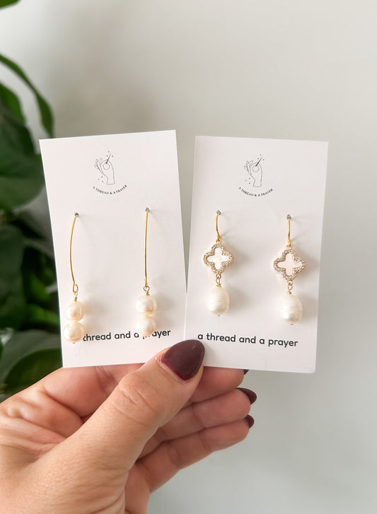 Classic Pearl Collection | Pearl Dangles | Gold | Everyday Earrings | Dainty | Lightweight | Classic