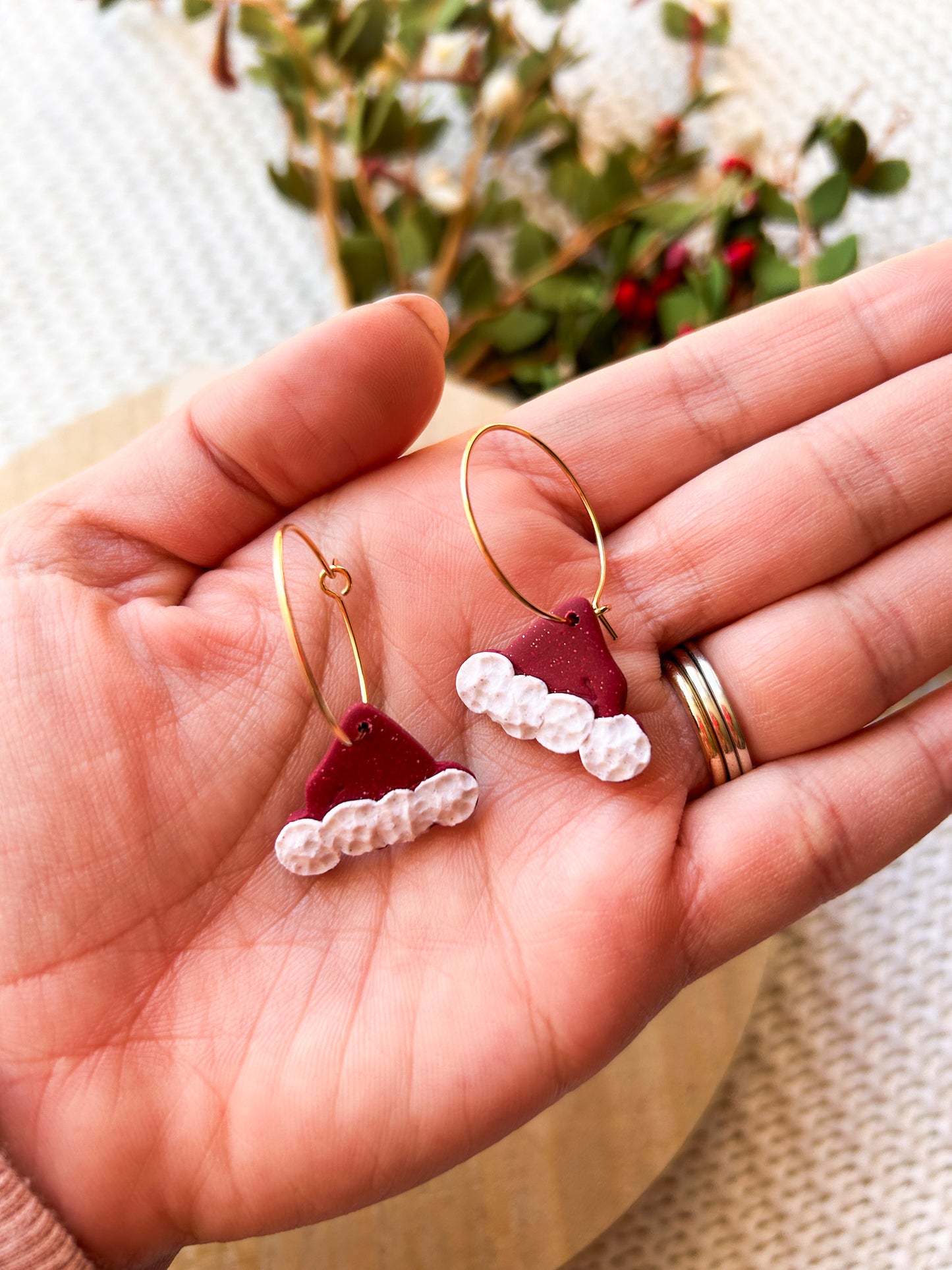 Santa's Coming to Town Clay Earrings | Santa Hats | Santa's Workshop | Christmas Earrings | Gift Earrings | Holiday Colors | Lightweight