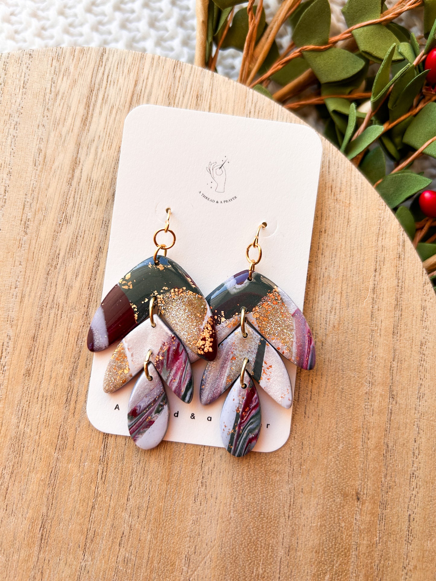 Frosted Glamour Marble Clay Earrings | Christmas Earrings | Red, Green, Gold | Lightweight | Stocking Stuffers | Gift Ideas