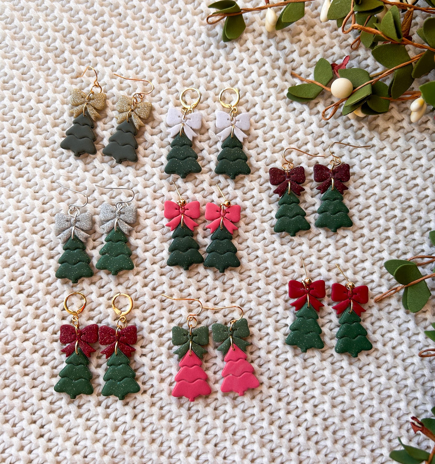 Wrap it Up Christmas Tree Bow Earrings | Clay Earrings | Holiday Gifts | Stocking Stuffer Ideas | Christmas Earrings | Lightweight