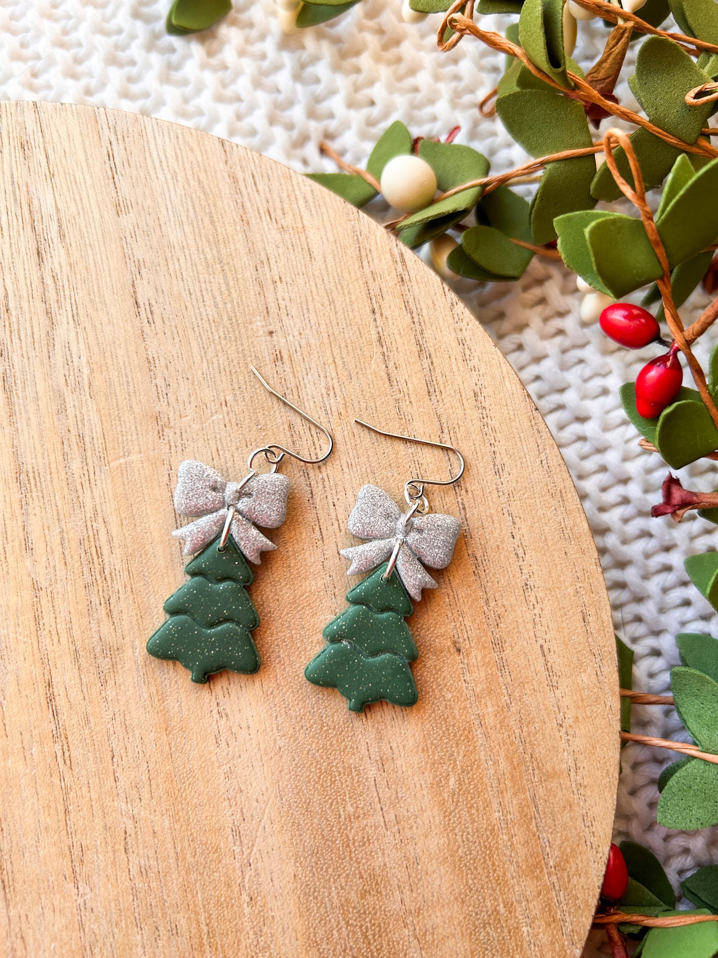 Wrap it Up Christmas Tree Bow Earrings | Clay Earrings | Holiday Gifts | Stocking Stuffer Ideas | Christmas Earrings | Lightweight