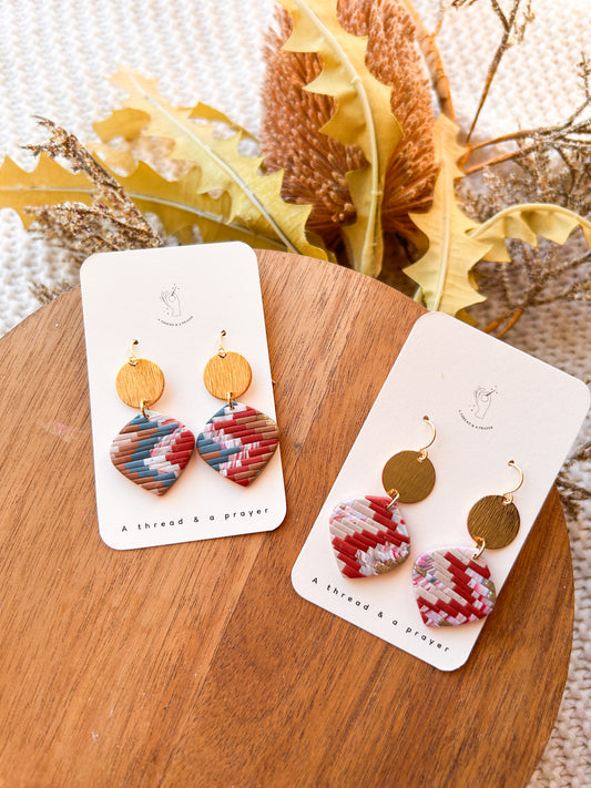 Set 3 | Boho Brick Quilt Vibes Earrings | Brick Pattern | Statement Earrings | Dangle Earrings | Everyday Wear  | Lightweight