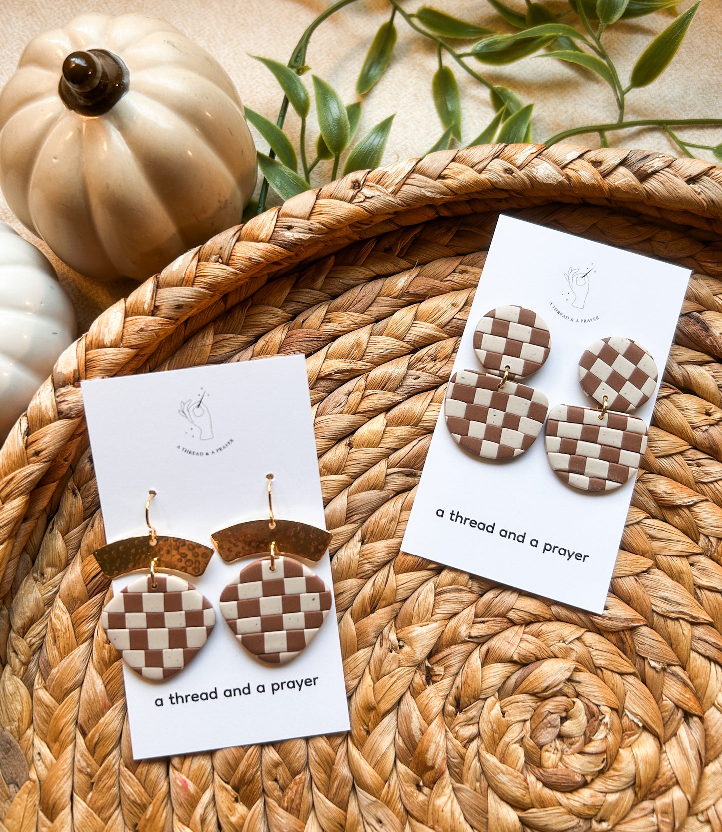 Neutral Trends Checkered Clay Earrings | Trendy Styles | Lightweight | Retro Vibes