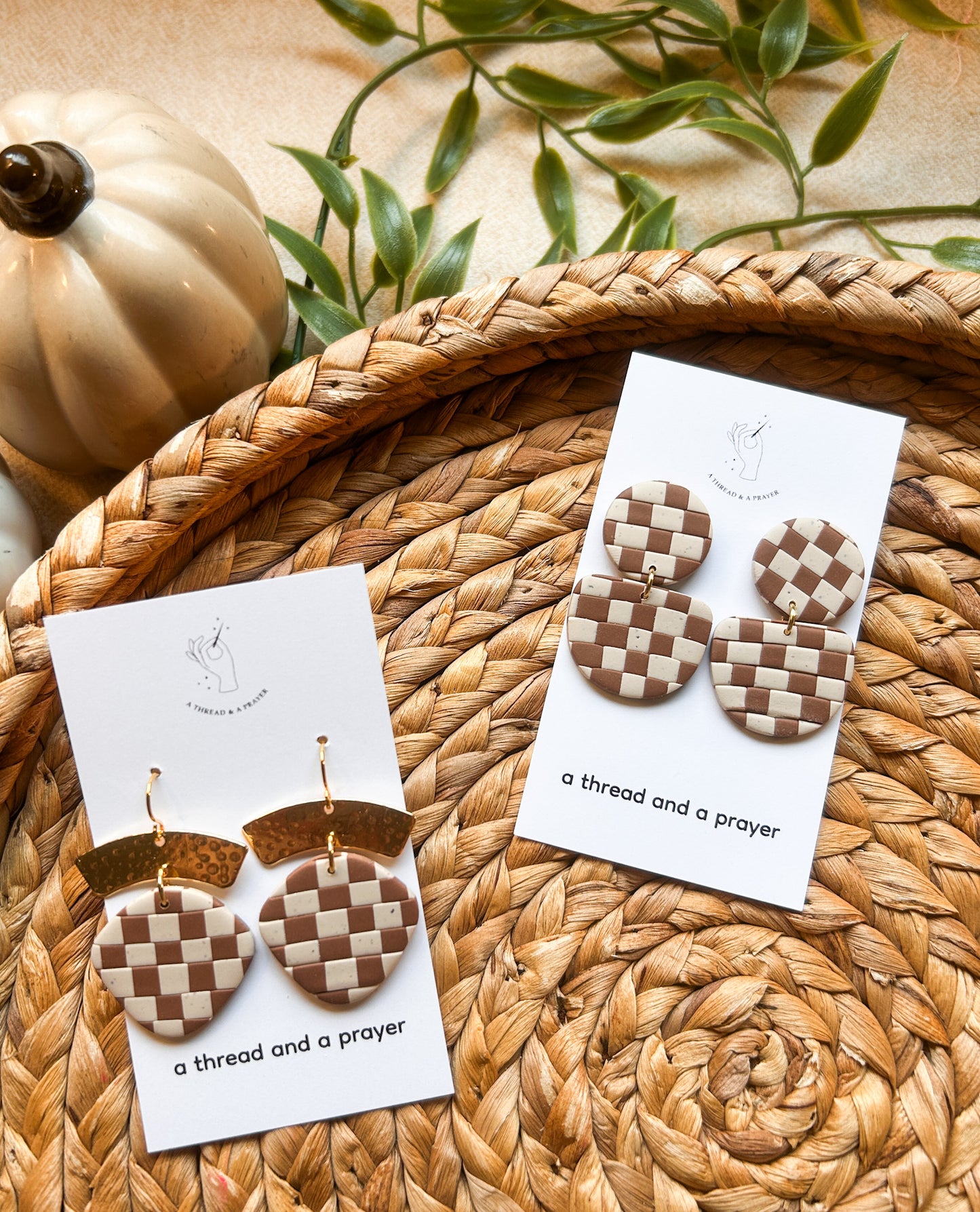 Neutral Trends Checkered Clay Earrings | Trendy Styles | Lightweight | Retro Vibes