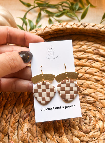 Neutral Trends Checkered Clay Earrings | Trendy Styles | Lightweight | Retro Vibes