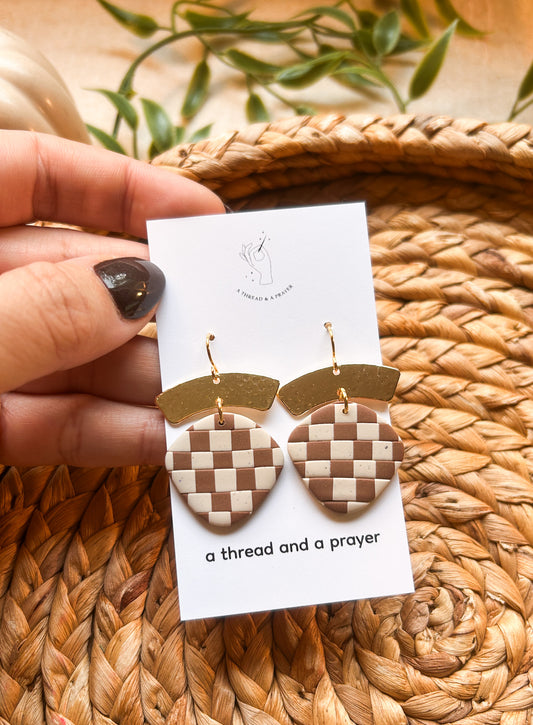 Neutral Trends Checkered Clay Earrings | Trendy Styles | Lightweight | Retro Vibes