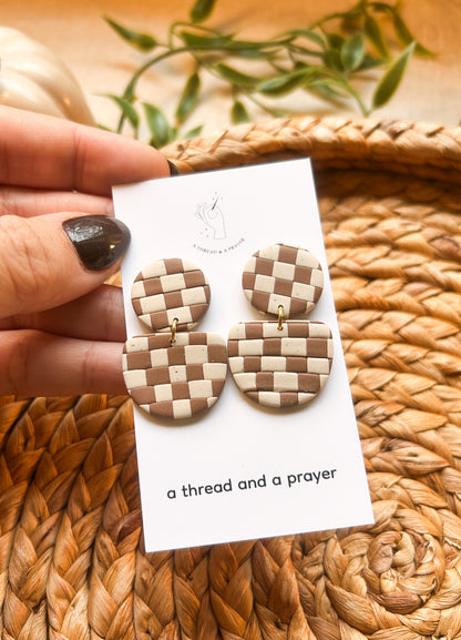 Neutral Trends Checkered Clay Earrings | Trendy Styles | Lightweight | Retro Vibes