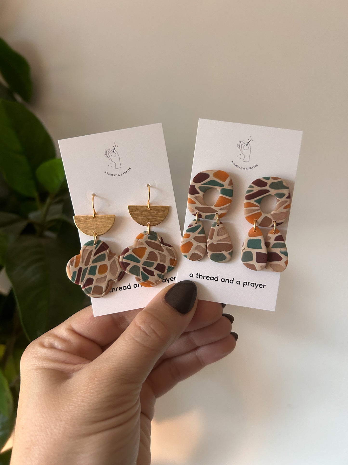 Earth Tone Stained Glass Earrings | Clay Dangles | Cute Jewelry | Handmade Earrings | Autumn Styles