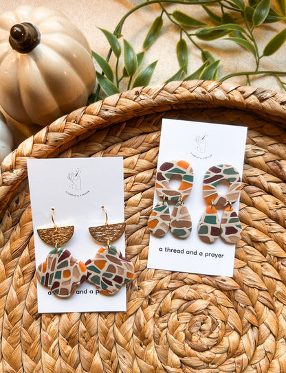 Earth Tone Stained Glass Earrings | Clay Dangles | Cute Jewelry | Handmade Earrings | Autumn Styles