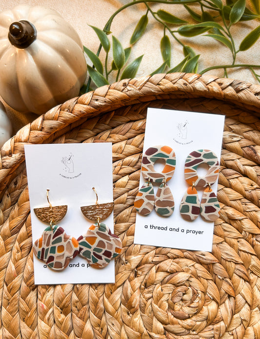 Earth Tone Stained Glass Earrings | Clay Dangles | Cute Jewelry | Handmade Earrings | Autumn Styles