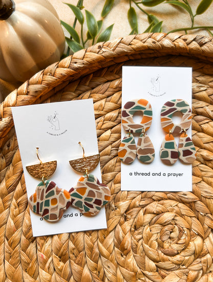 Earth Tone Stained Glass Earrings | Clay Dangles | Cute Jewelry | Handmade Earrings | Autumn Styles