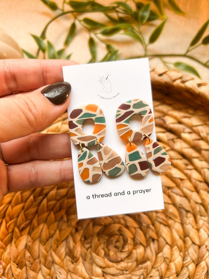 Earth Tone Stained Glass Earrings | Clay Dangles | Cute Jewelry | Handmade Earrings | Autumn Styles