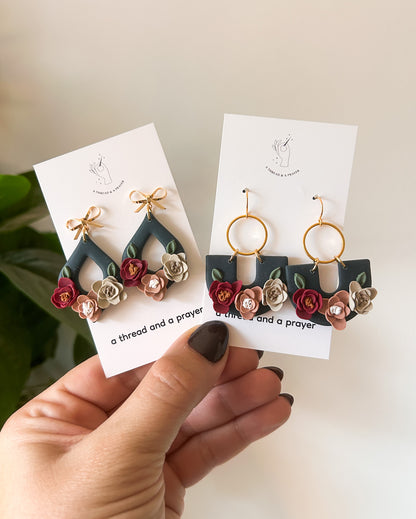 Romantic and Dainty Floral Fall Earrings | Navy | Flower Earrings | Flower Styles | Autumn Colors | Floral Garden