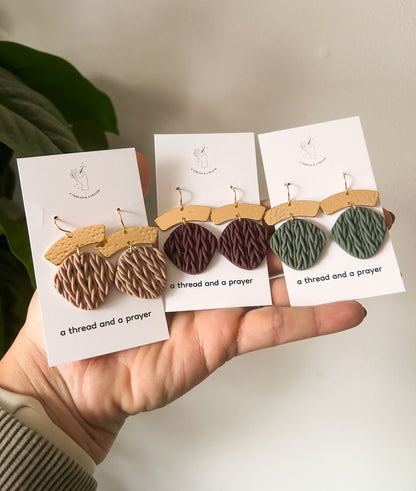 Knit Sweater Style Clay Earrings | Autumn | Fall Clay Earrings | Dainty